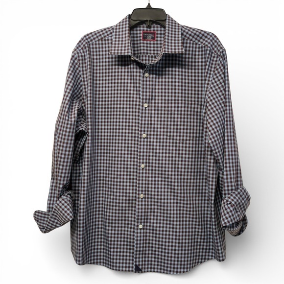 UNTUCKit Other - Untuckit Brown Blue Checked Button Long Sleeve Shirt XL 100% Cotton Work